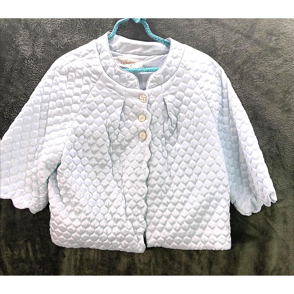 Vintage satin Bed Jacket Blue, 1950s Granny Core, cottage core